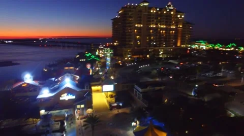 Aerial view of Destin skyline at dusk, Florida Stock Footage