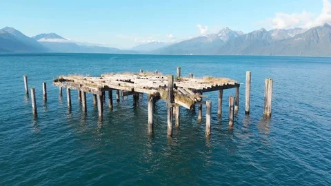 Aerial View of Destroyed Dock Stock Footage 96051439