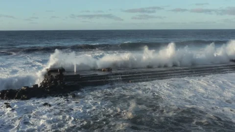 Aerial view of Destructive strong waves during a violent storm Stock-Footage 146834069