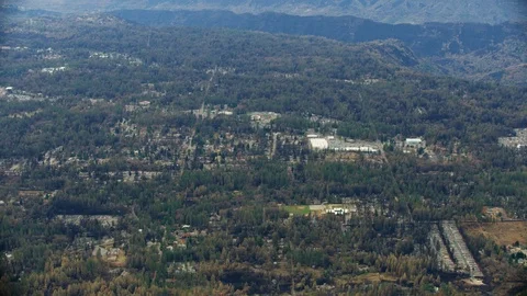 Aerial view destructive wildfire destroyed property Paradise California Stock Footage 104235138