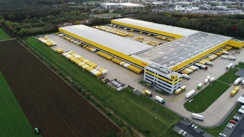 Aerial view of Deutsche Post DHL Groups parcel distribution hub Stock Footage 118121822