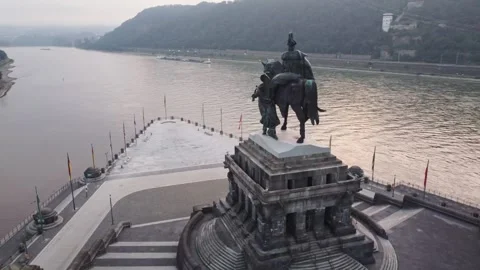 Aerial View of Deutsches Eck (German Corner) in Koblenz, Germany Stock Footage 319433543
