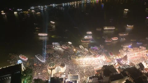 Aerial View of Dev Deepawali Varanasi Stock-Footage 321386871