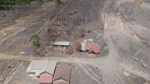 Aerial view of devastation after semeru volcano eruption Stock Footage 328918206