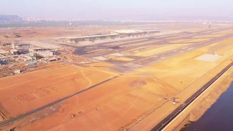 Aerial view developing airfield along several taxiways Video stock 300963431