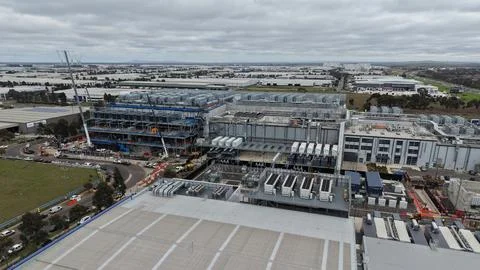 Aerial view developing data center park infrastructure Stock Photos