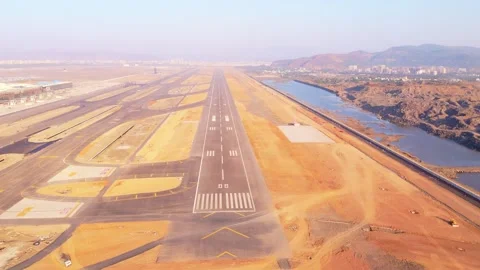 Aerial view of developing flight strip stretches empty Stock Footage 300962177