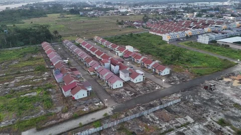 Aerial View of Developing Housing Complex at Dusk Video stock 347459968