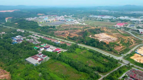Aerial view of a developing industrial zone with mixed housing. Stock Footage 321211023