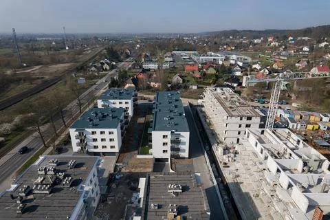 Aerial View of a Developing Suburb with Apartment Buildings Foto stock