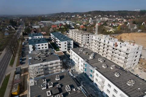 Aerial View of a Developing Suburb with Apartment Buildings Stock Photos