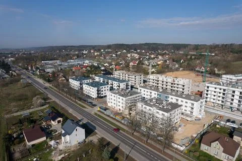 Aerial View of a Developing Suburb with Apartment Buildings Stock Photos