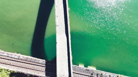 Aerial view of Devils Bridge Ponte della Maddalena Borgo a Mozzano Tuscany Stock Footage 336470258