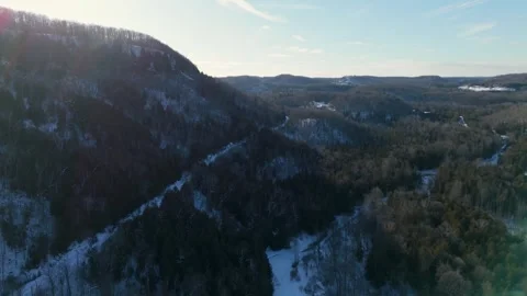 Aerial View of Devil's Pulpit Mountain in Snowy Forks of the Credit, Caledon Video stock 340116329