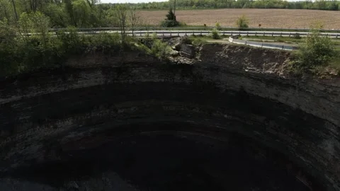 Aerial view of Devil's Punchbowl Conservation Area, Canada. Stock Footage 337636066