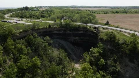 Aerial view of Devil's Punchbowl Conservation Area, Canada. Stock Footage 337636148