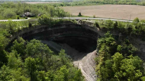 Aerial view of Devil's Punchbowl Conservation Area, Canada. Stock Footage 337636483
