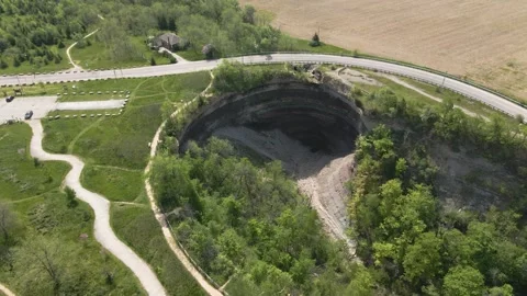 Aerial view of Devil's Punchbowl Conservation Area, Canada. Stock Footage 337637320