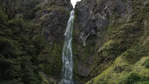 Aerial view of Devils Punchbowl Waterfall in Arthurs Pass National Park 스톡 동영상 330949842