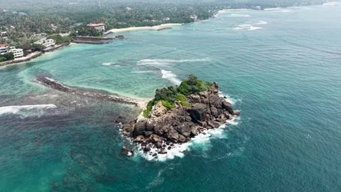 Aerial view of Devil's Rock and the coastline, Sri Lanka. Stock Footage 335906747