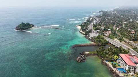 Aerial view of Devil's Rock and the coastline, Sri Lanka. Stock Footage 335906755