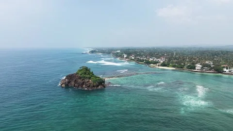 Aerial view of Devil's Rock and the coastline, Sri Lanka. Stock Footage 335906823