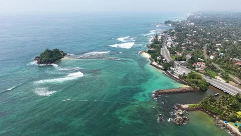 Aerial view of Devil's Rock and the coastline, Sri Lanka. Stock Footage 335906927