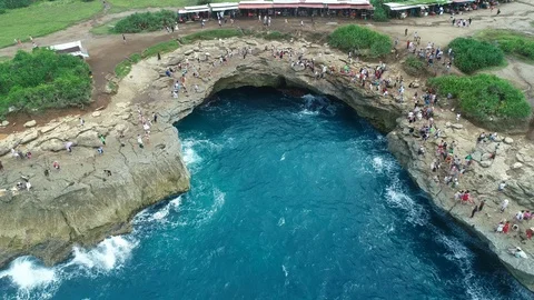 Aerial view of Devil's Tear, Nusa Lembongan Stock Footage 102994118