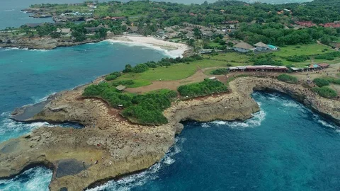 Aerial view of Devil's Tear, Nusa Lembongan Stock Footage 107407962