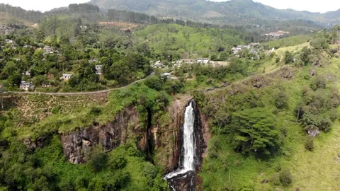 Aerial view of Devon falls in Sri Lanka Stock Footage 170091260