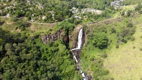 Aerial view of Devon falls in Sri Lanka Stock Footage 170091325