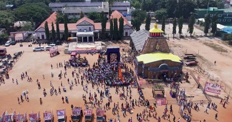 Aerial View of Devotees Playing Drums Before Lord Ganesha During Immersion Stock Footage 340084051