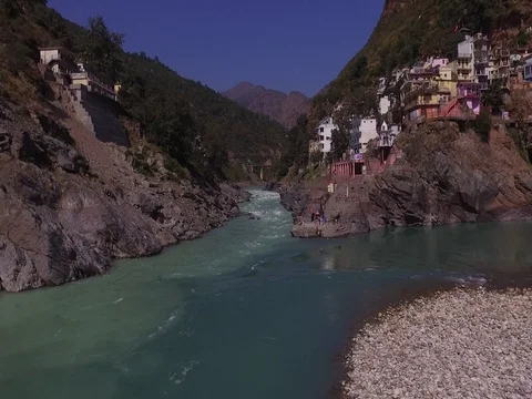 Aerial view of devprayag and Ganges Video stock 73779856