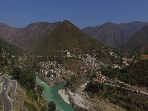 Aerial view of devprayag and Ganges Video stock 73780215