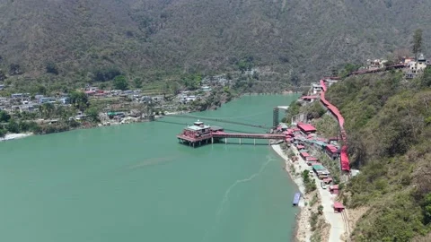 Aerial View of Dhari Devi Temple on Alaknanda River Uttarakhand 库存影片 333821369