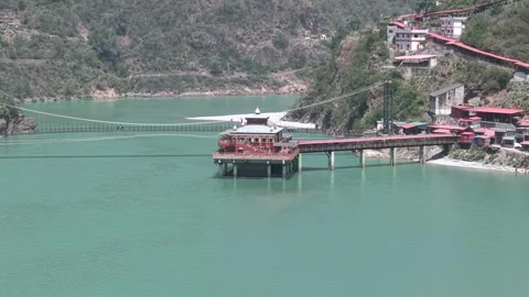 Aerial View of Dhari Devi Temple on Alaknanda River Uttarakhand Video stock 333821467