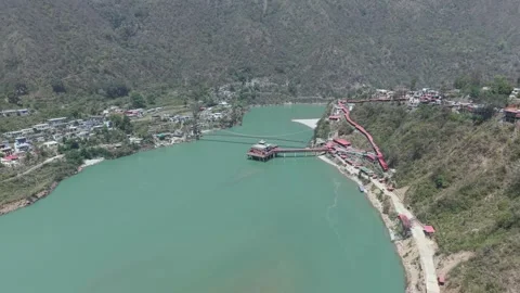 Aerial View of Dhari Devi Temple on Alaknanda River Uttarakhand Video stock 333821498