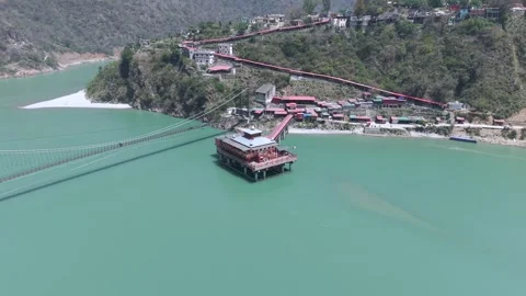 Aerial View of Dhari Devi Temple on Alaknanda River Uttarakhand Video stock 333821526