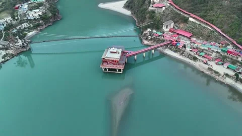 Aerial view of Dhari Devi Temple on Alaknanda River Uttarakhand India Video stock 334913528