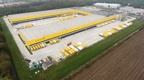 Aerial view of DHL/Deutsche Post distribution hub Obertshausen Stock Footage 68802932