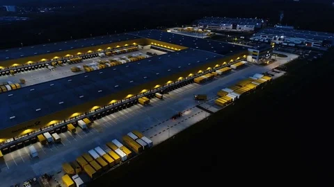 Aerial view of DHL/Deutsche Post distribution hub Obertshausen Stock-Footage 82194418