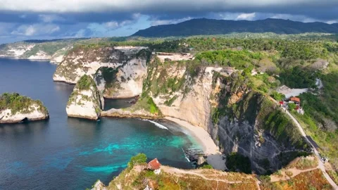 Aerial view of Diamond Beach on the eastern tip of the island of Nusa Penida Stock Footage 245913169