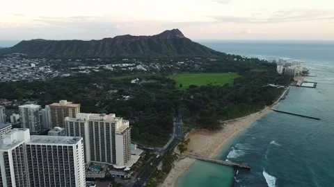 Aerial view of diamond head and waikiki beach in honolulu Video stock 337639522