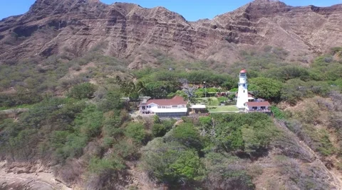 Aerial view of Diamond Head lighthouse on the south shore of Oahu, Hawaii Video stock 49145886