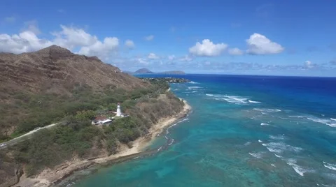 Aerial view of diamond Head lighthouse on the south shore of Oahu, Hawaii Video stock 49146168