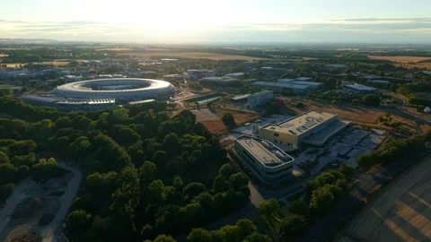 Aerial view of Diamond Light Source in Didcot, United Kingdom. Stock Footage 341423051