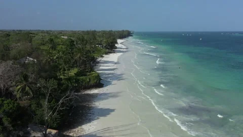 Aerial view: Diani beach at high tide, Kenya Stock Footage 147926656