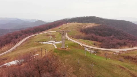 Aerial view Didgori mount with giant monument. Georgia landmarks sightseeing  Stock Footage 152811389