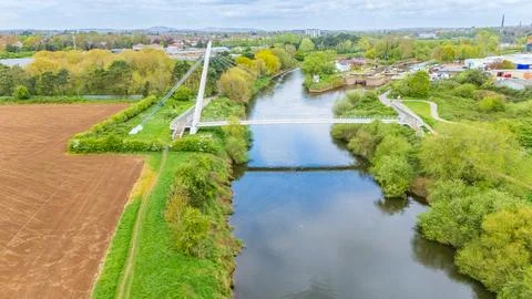 Aerial view of Diglis Bridge in Worcester, UK Stock-Fotos