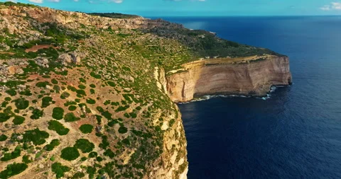 Aerial view of Dingli cliffs, Malta. Aerial view of rocks, hills, sea Stock Footage 328233127